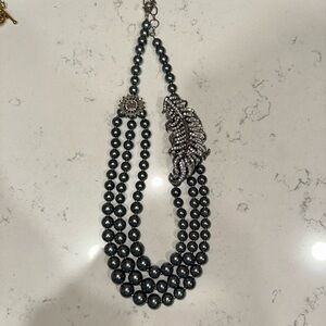 Elegant Black Pearl Necklace with Silver Accents